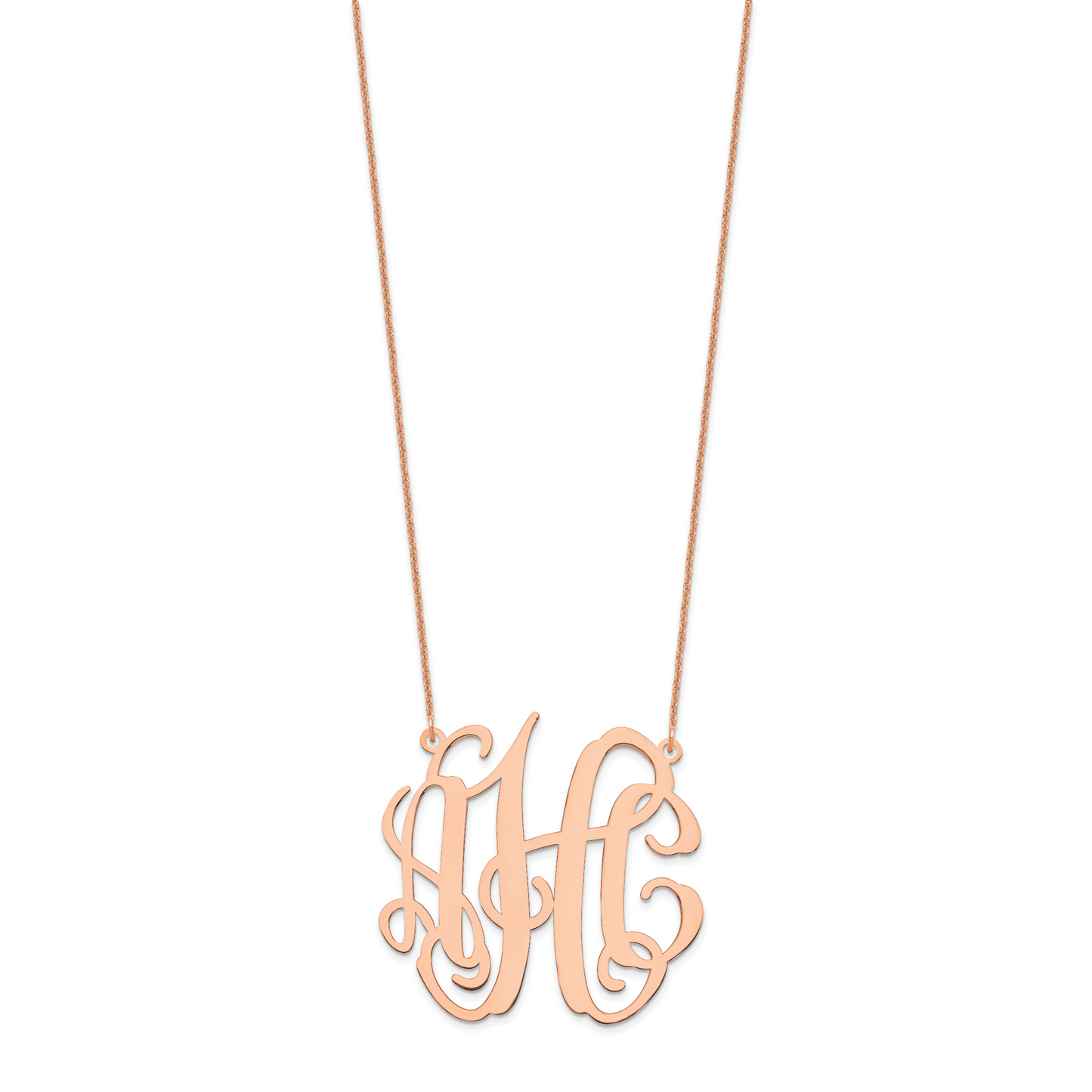 14K Rose Gold Large Polished Monogram Necklace