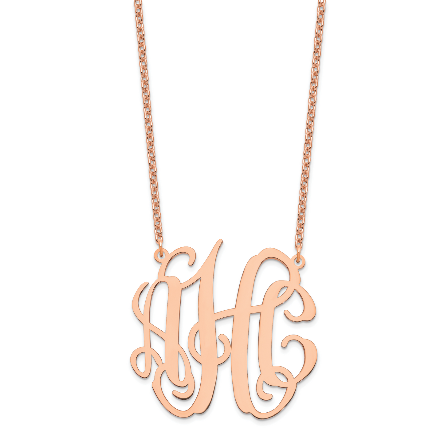 Sterling Silver Rose Gold plated Large Polished Monogram Necklace