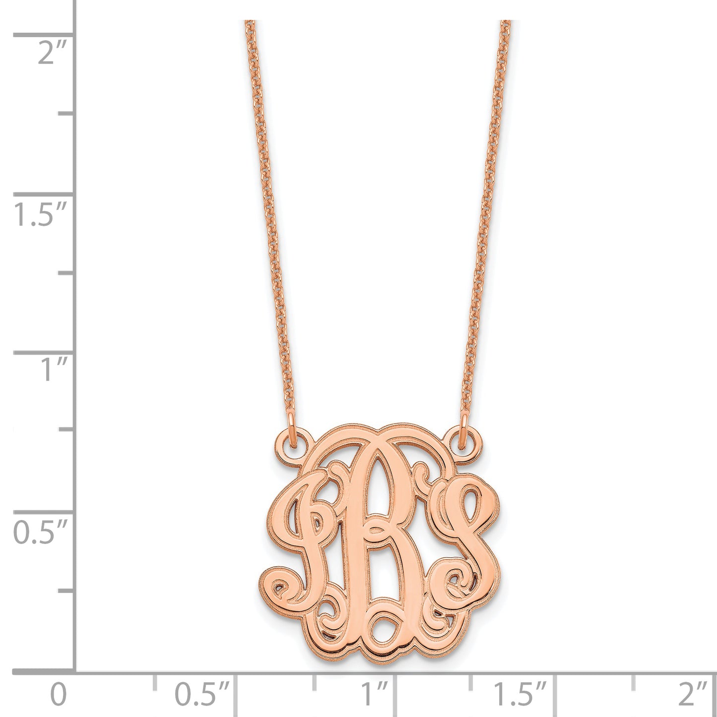 14K Rose Gold Polished Etched Outline Monogram Necklace
