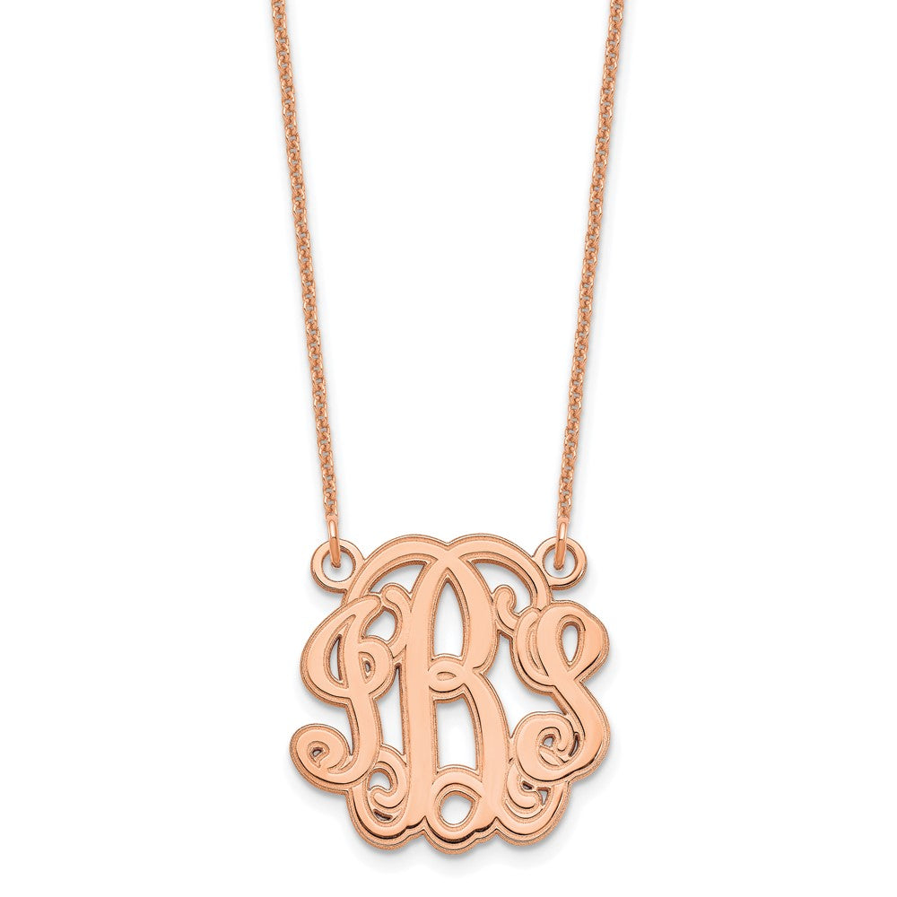 14K Rose Gold Polished Etched Outline Monogram Necklace