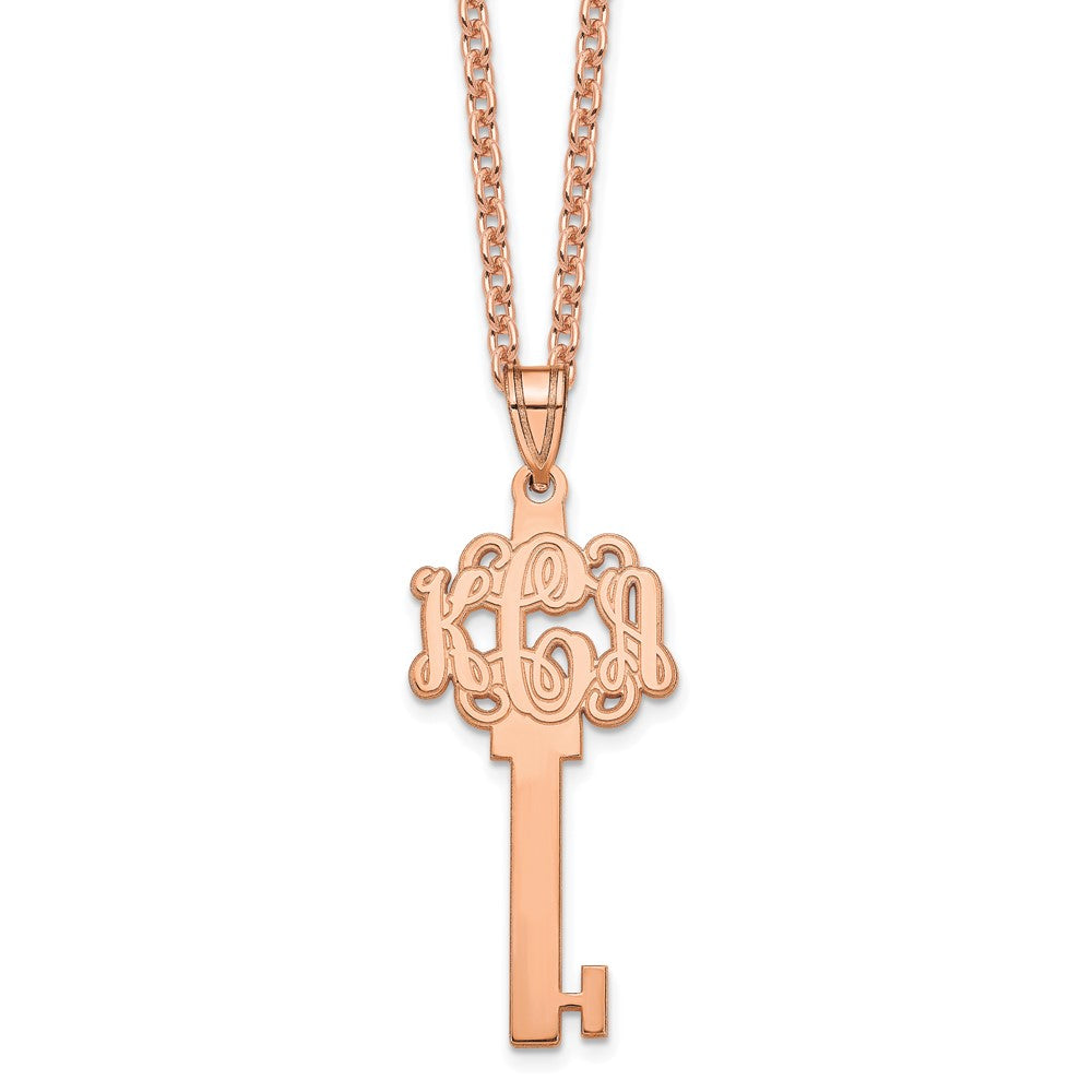 Sterling Silver Rose Gold plated Polished Monogram Key Necklace