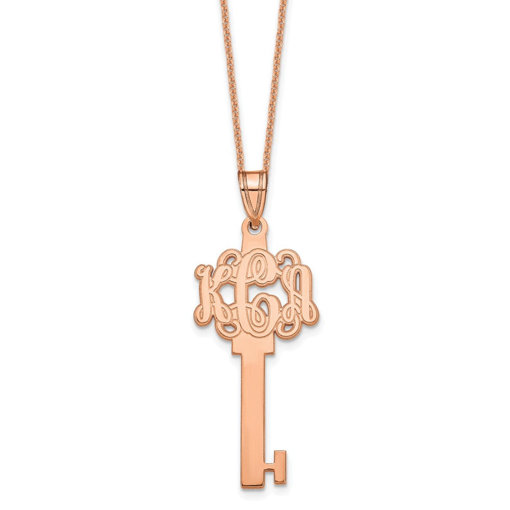 14K Rose Gold Polished Monogram Key Necklace