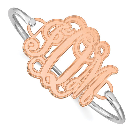 14K Rose Gold Etched Outline Monogram Plate with Sterling Silver Bangle