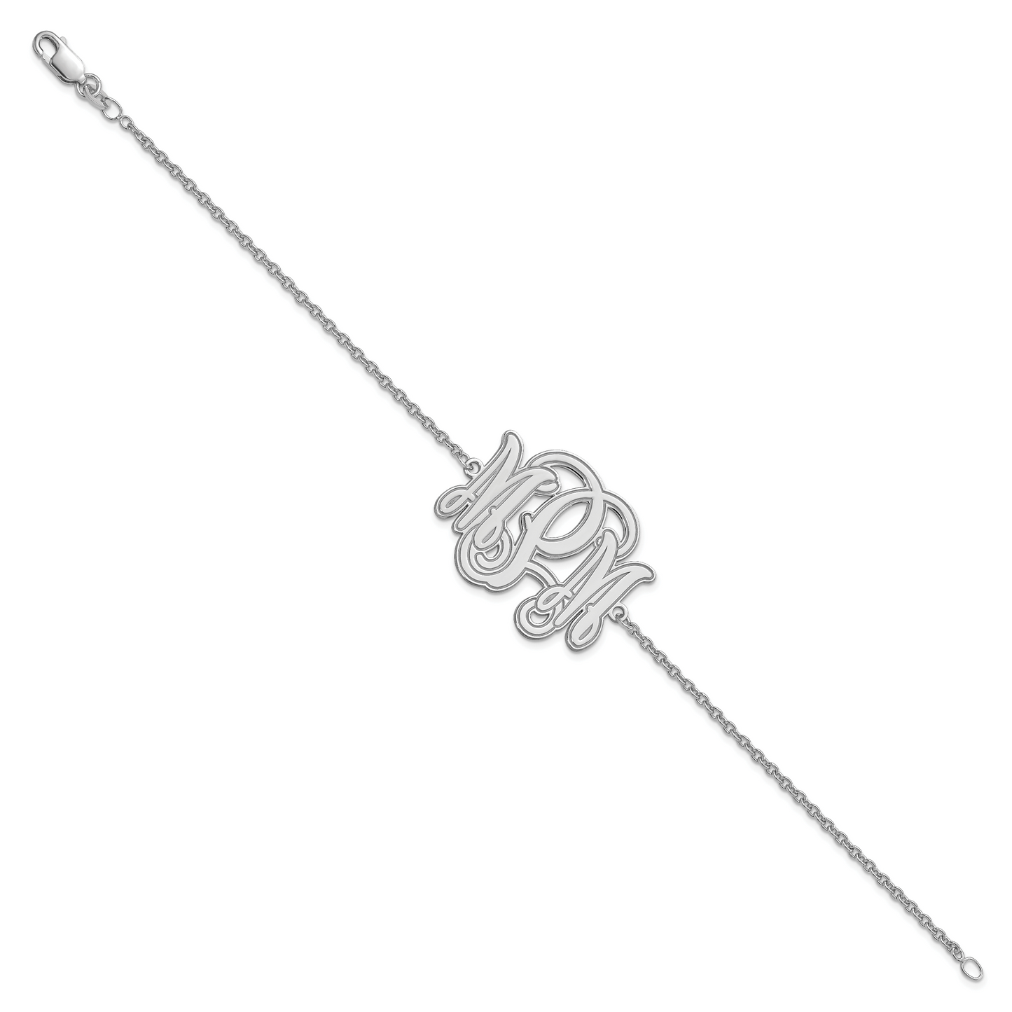 14K White Gold Etched Outline Monogram Bracelet