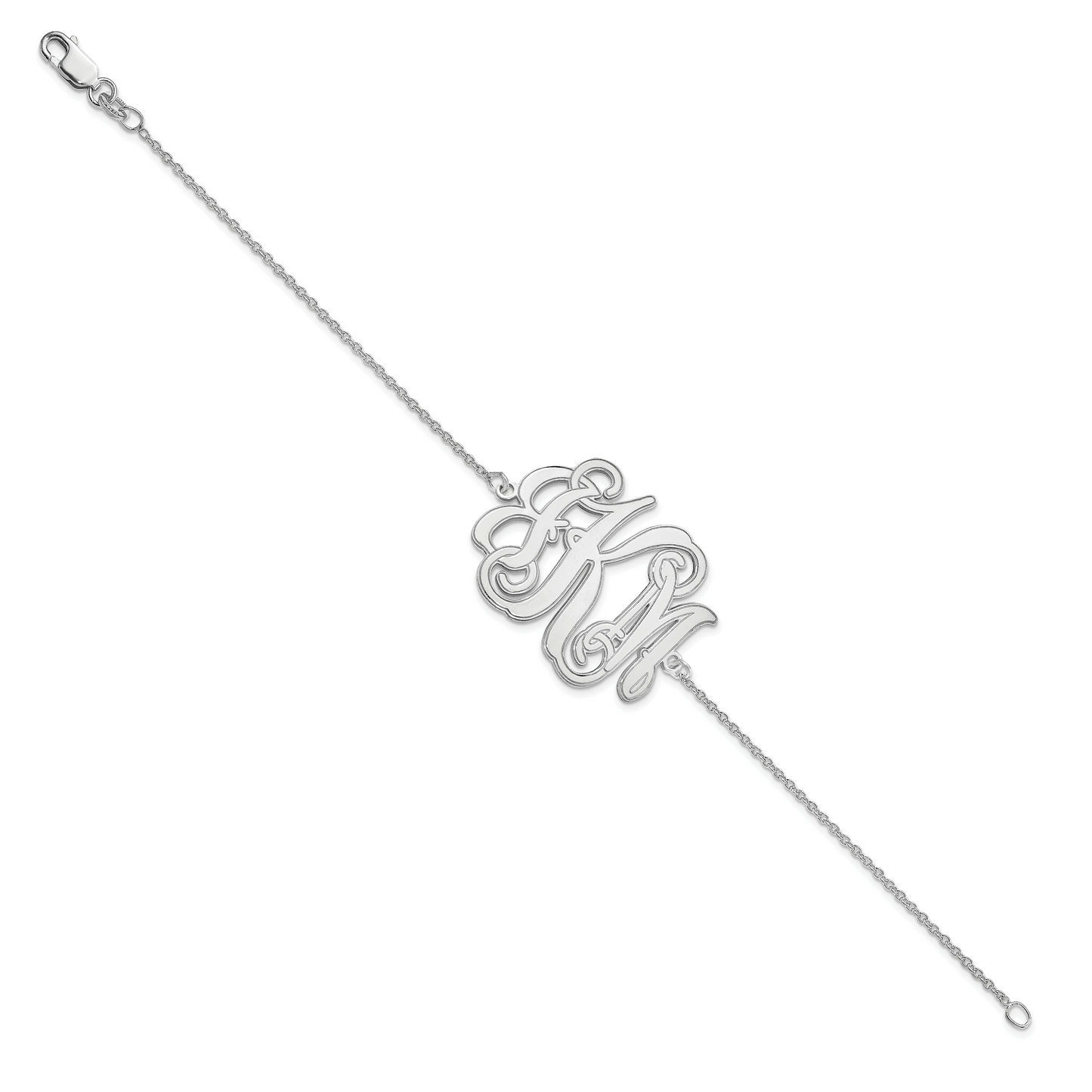 10K White Gold Etched Outline Monogram Bracelet