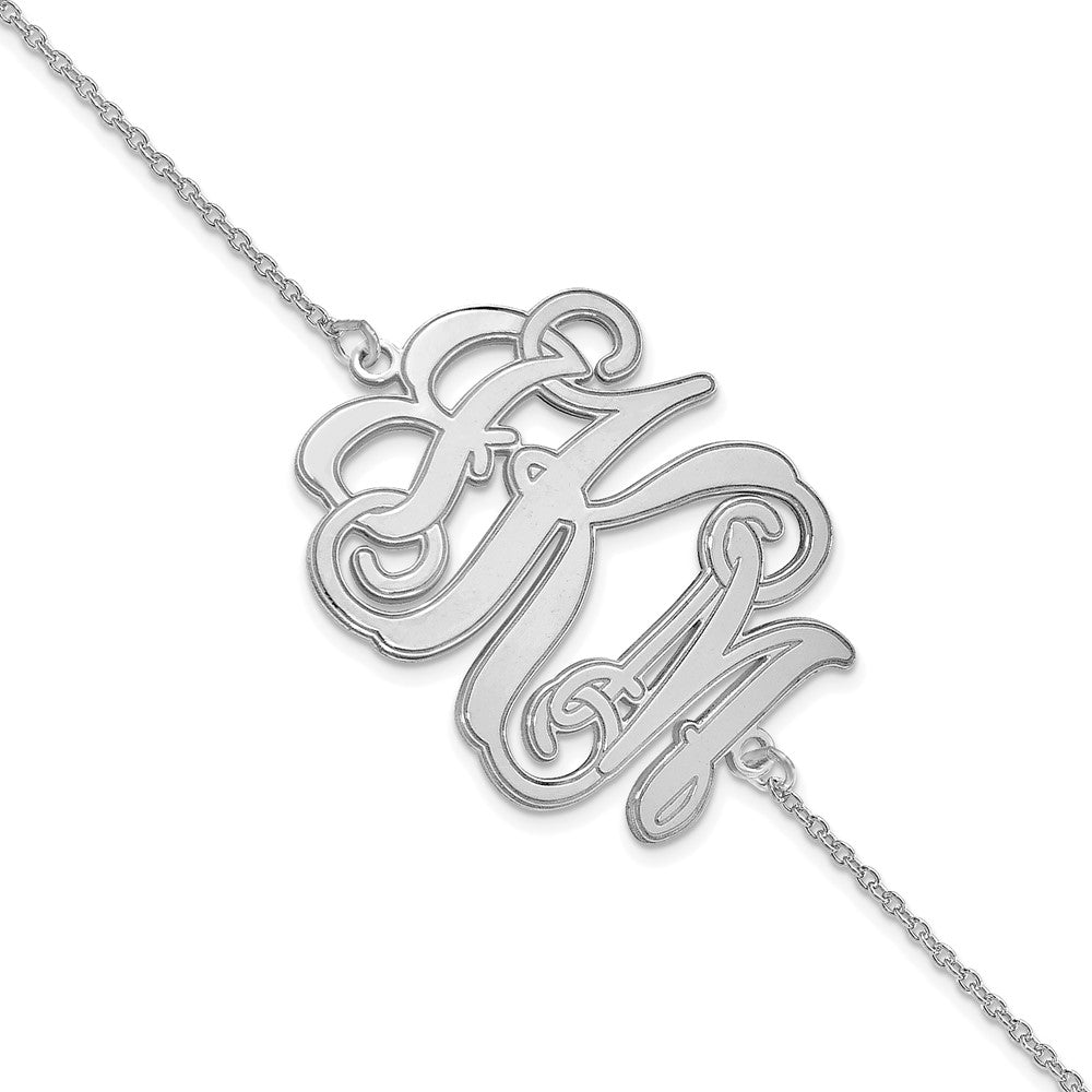 10K White Gold Etched Outline Monogram Bracelet