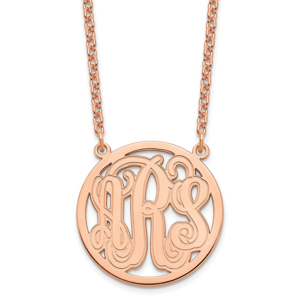 Sterling Silver Rose Gold plated Small Etched Monogram Circle Necklace