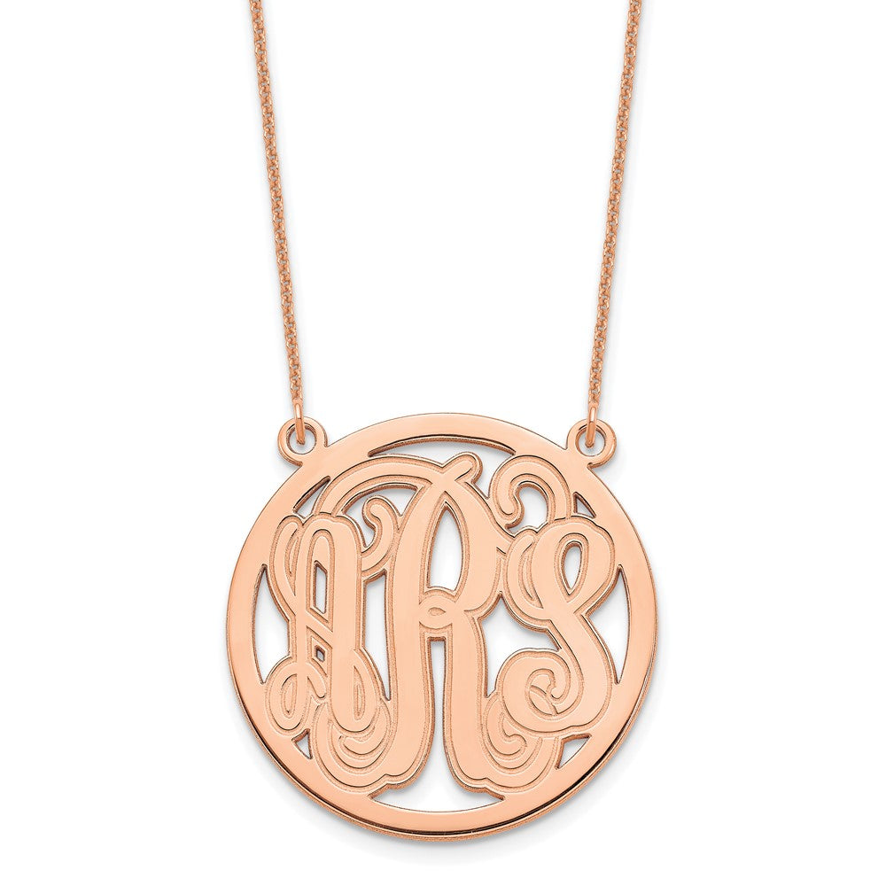 14K Rose Gold Small Etched Monogram Circle Necklace