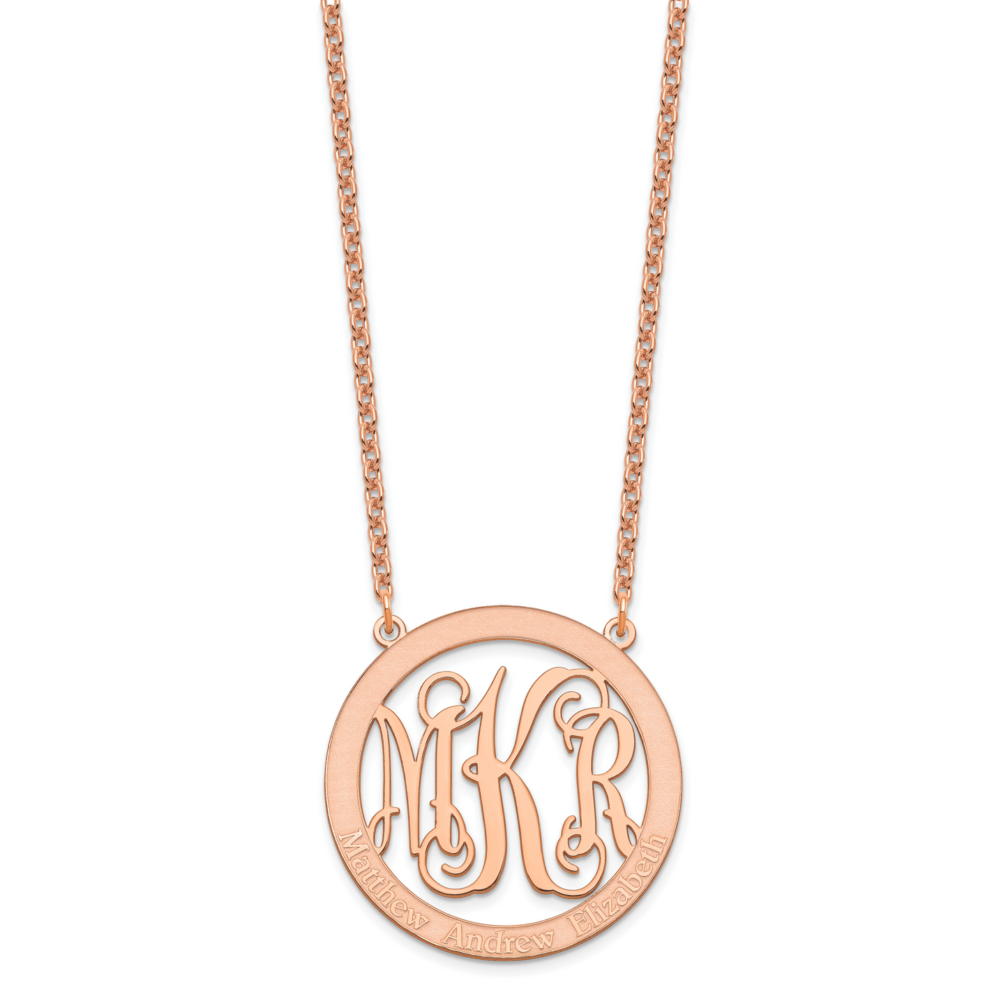 Sterling Silver Rose Gold plated Large Family Monogram Necklace