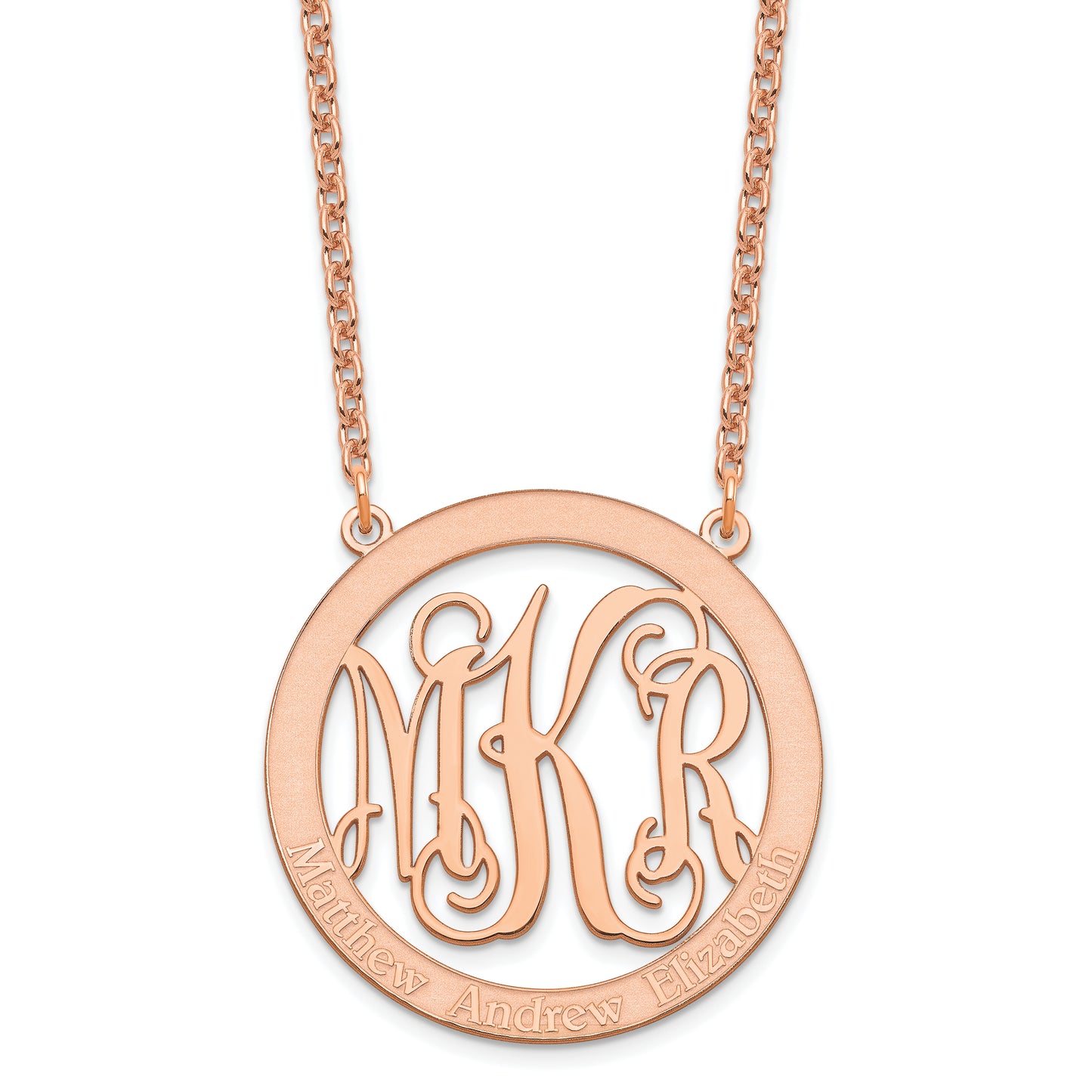 Sterling Silver Rose Gold plated Large Family Monogram Necklace