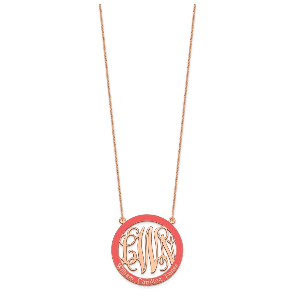 14K Yellow Or White Or Rose Gold Large  Family Monogram w/Epoxy Necklace – Elegant Jewelry Gift for Birthday, Anniversary, Engagement, Wedding