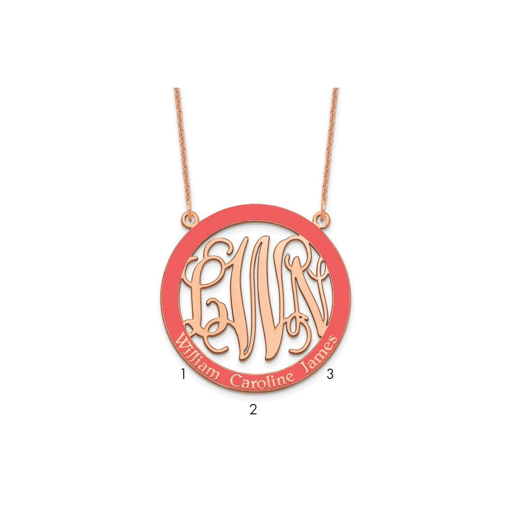 14K Yellow Or White Or Rose Gold Large  Family Monogram w/Epoxy Necklace – Elegant Jewelry Gift for Birthday, Anniversary, Engagement, Wedding
