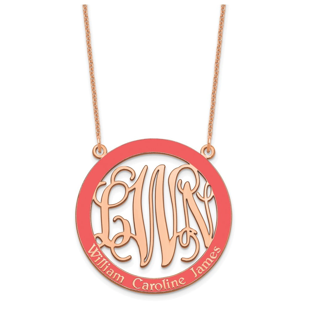 14K Yellow Or White Or Rose Gold Large  Family Monogram w/Epoxy Necklace – Elegant Jewelry Gift for Birthday, Anniversary, Engagement, Wedding