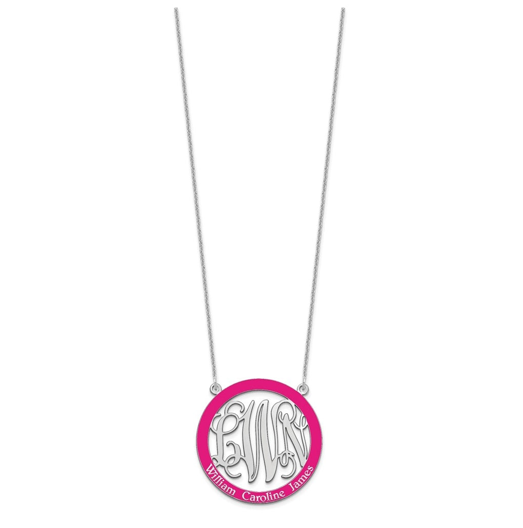 14K Yellow Or White Or Rose Gold Large  Family Monogram w/Epoxy Necklace – Elegant Jewelry Gift for Birthday, Anniversary, Engagement, Wedding