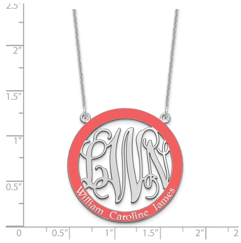 14K Yellow Or White Or Rose Gold Large  Family Monogram w/Epoxy Necklace – Elegant Jewelry Gift for Birthday, Anniversary, Engagement, Wedding