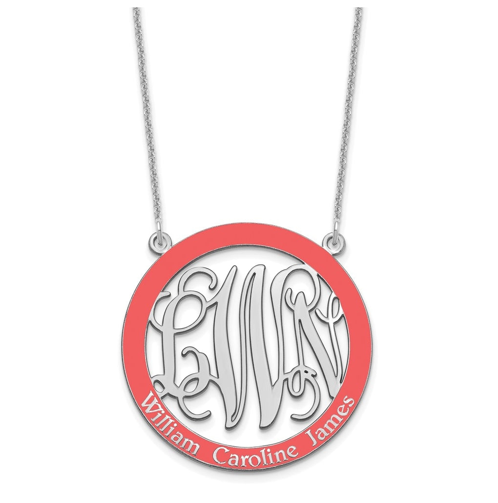 14K Yellow Or White Or Rose Gold Large  Family Monogram w/Epoxy Necklace – Elegant Jewelry Gift for Birthday, Anniversary, Engagement, Wedding