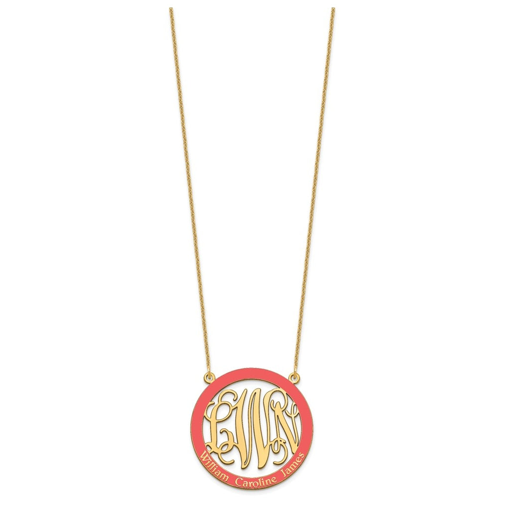 14K Yellow Or White Or Rose Gold Large  Family Monogram w/Epoxy Necklace – Elegant Jewelry Gift for Birthday, Anniversary, Engagement, Wedding