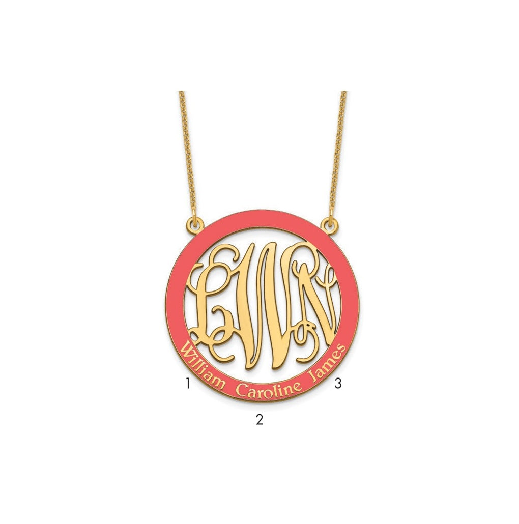 14K Yellow Or White Or Rose Gold Large  Family Monogram w/Epoxy Necklace – Elegant Jewelry Gift for Birthday, Anniversary, Engagement, Wedding