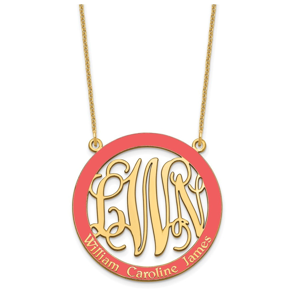 14K Yellow Or White Or Rose Gold Large  Family Monogram w/Epoxy Necklace – Elegant Jewelry Gift for Birthday, Anniversary, Engagement, Wedding
