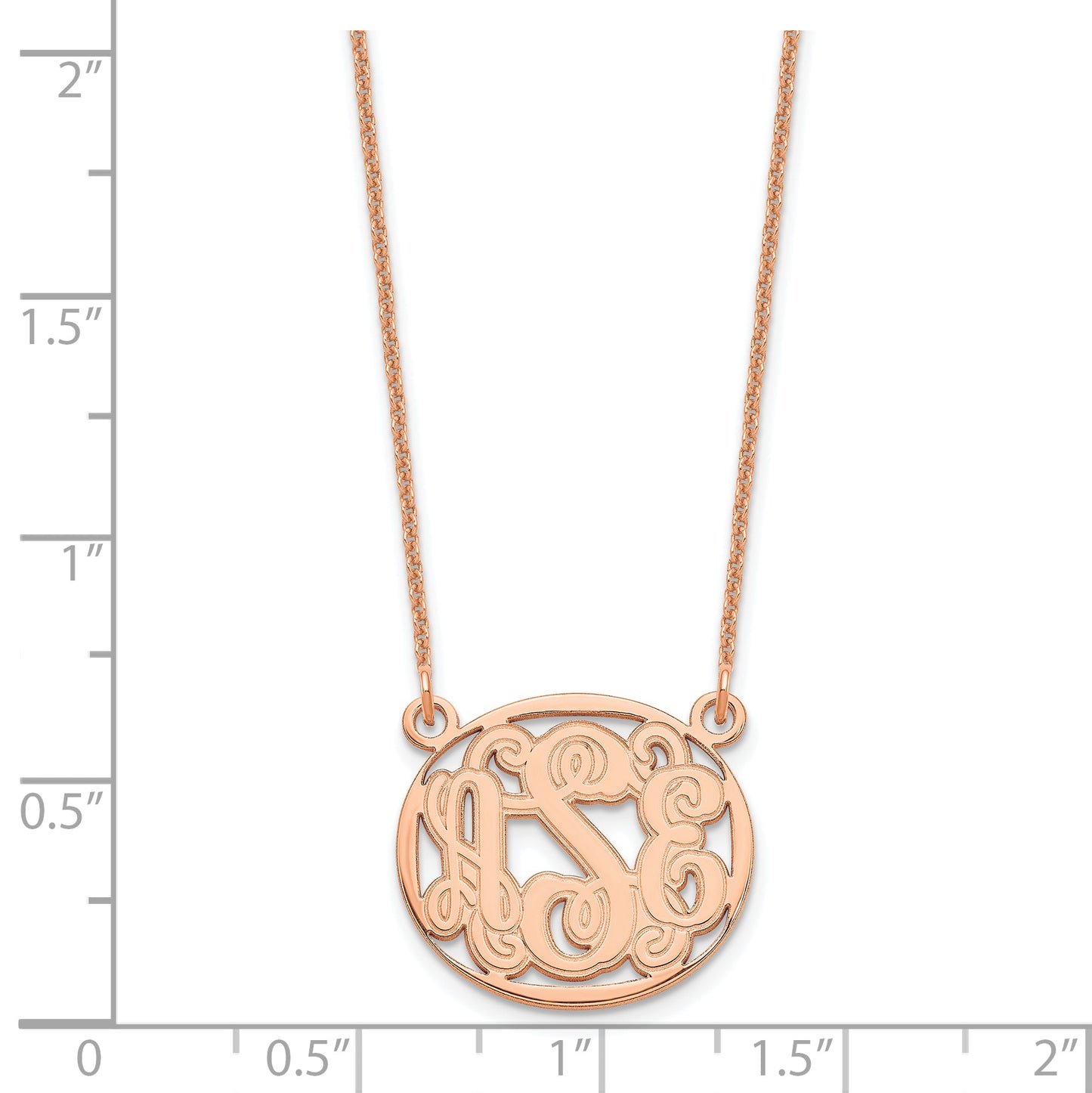 14K Rose Gold Etched Outline Oval Monogram Necklace