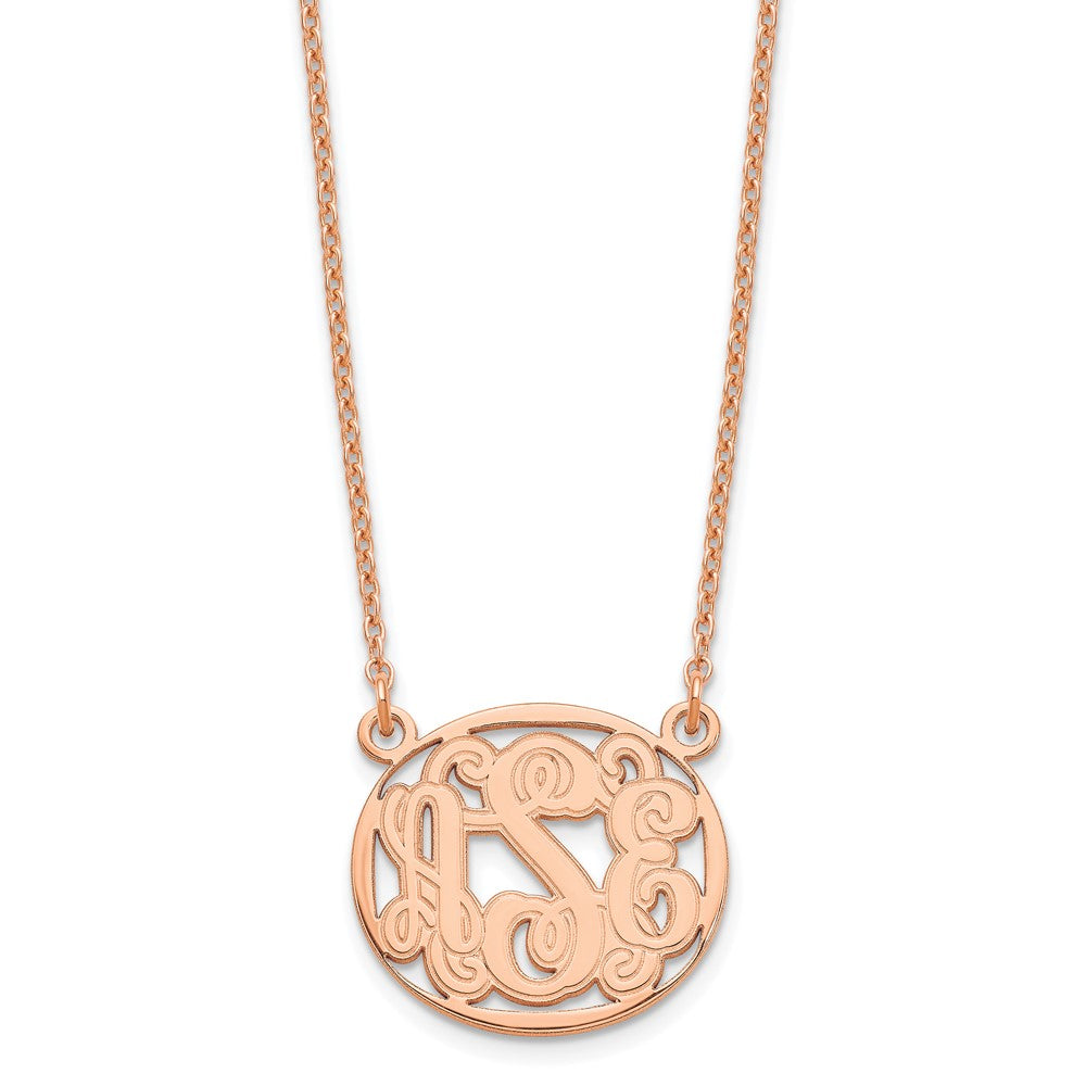 Sterling Silver Rose Gold plated Etched Outline Oval Monogram Necklace