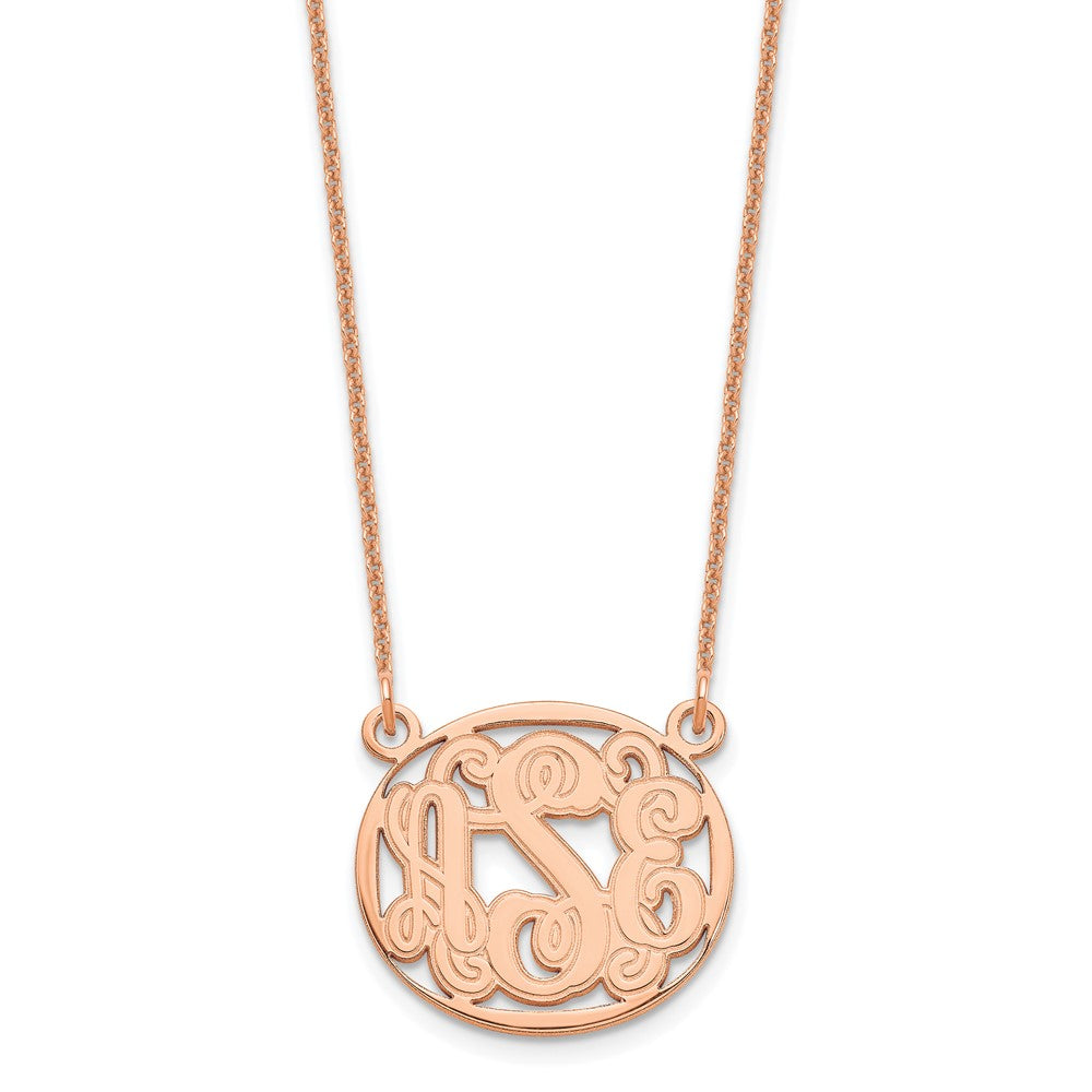 14K Rose Gold Etched Outline Oval Monogram Necklace