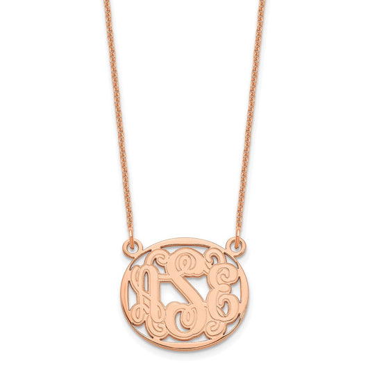 14K Rose Gold Etched Outline Oval Monogram Necklace