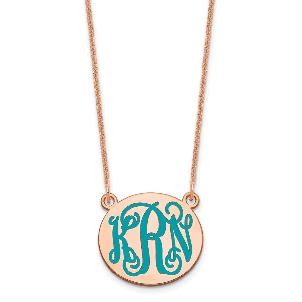 14K Rose Gold Small Polished Enameled Letter Circle Monogram Necklace