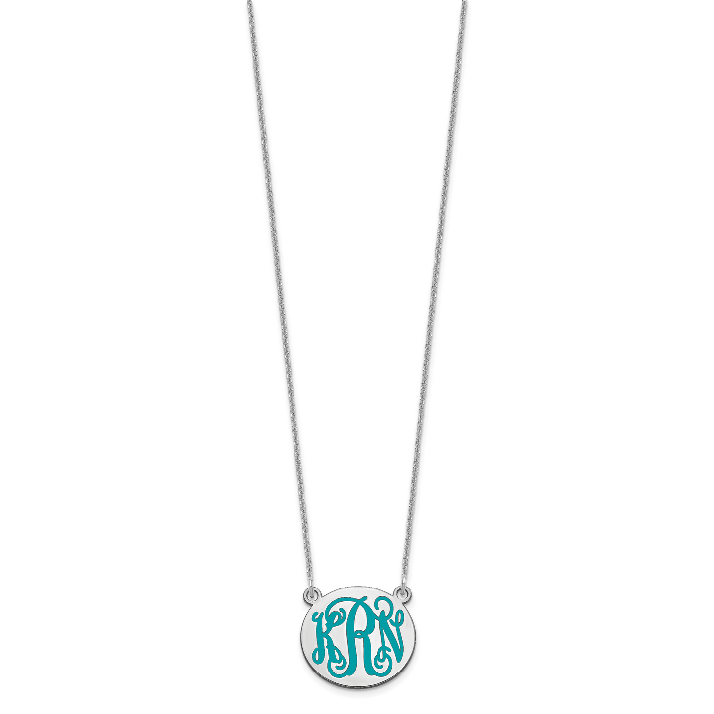 14K White Gold Small Polished Enameled Letter Circle Monogram Necklace