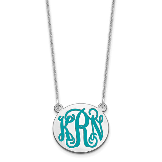 10K White Gold Small Polished Enameled Letter Circle Monogram Necklace