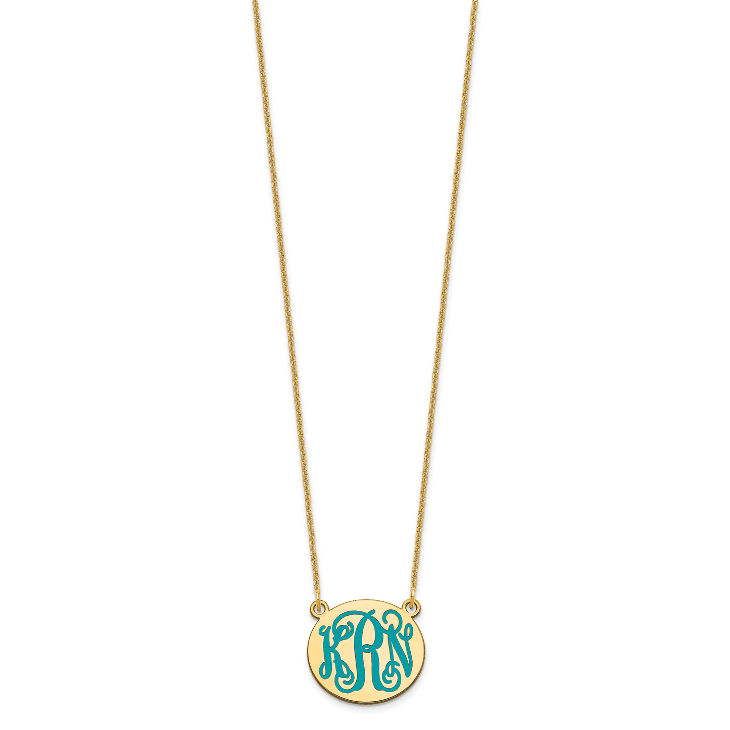 14K Yellow Gold Small Polished Enameled Letter Circle Monogram Necklace