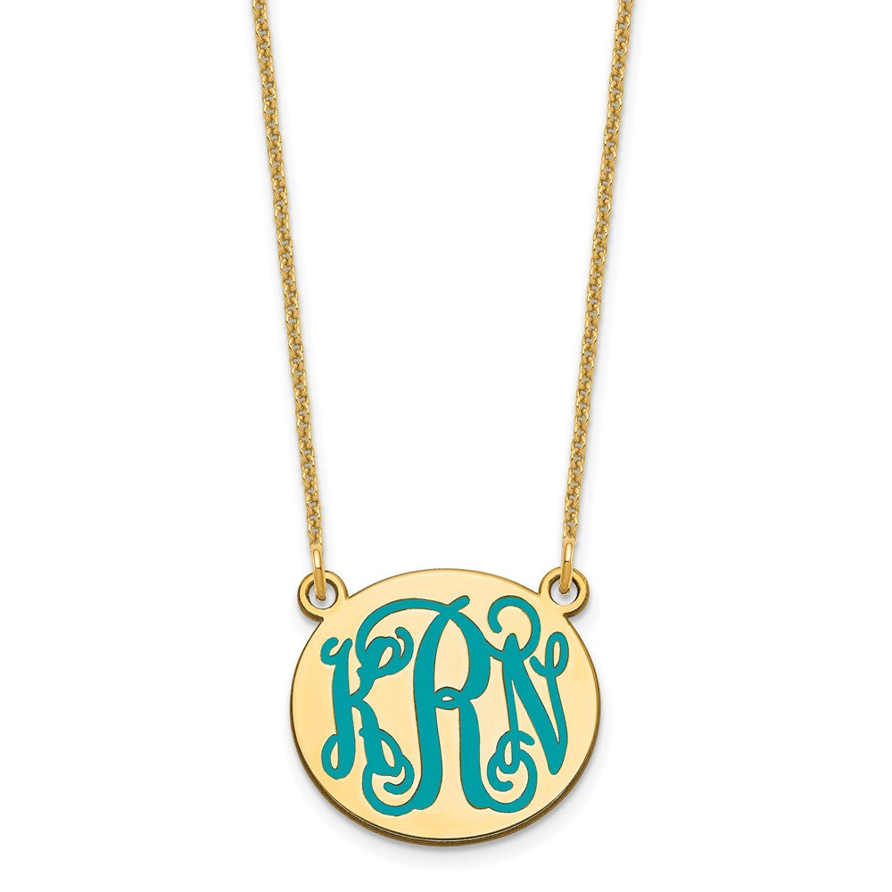 14K Yellow Gold Small Polished Enameled Letter Circle Monogram Necklace