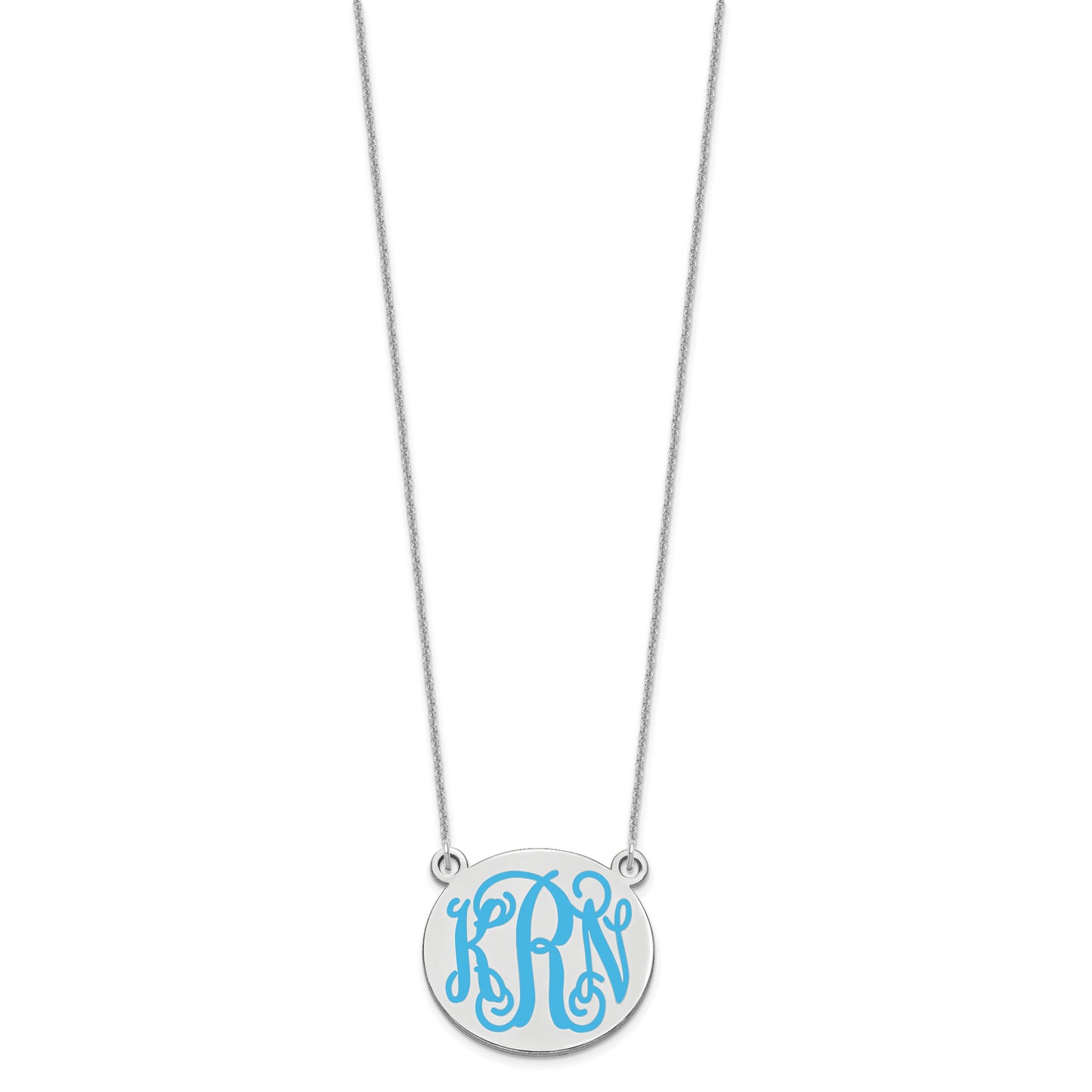 10K White Gold Medium Polished Enameled Letter Circle Monogram Necklace