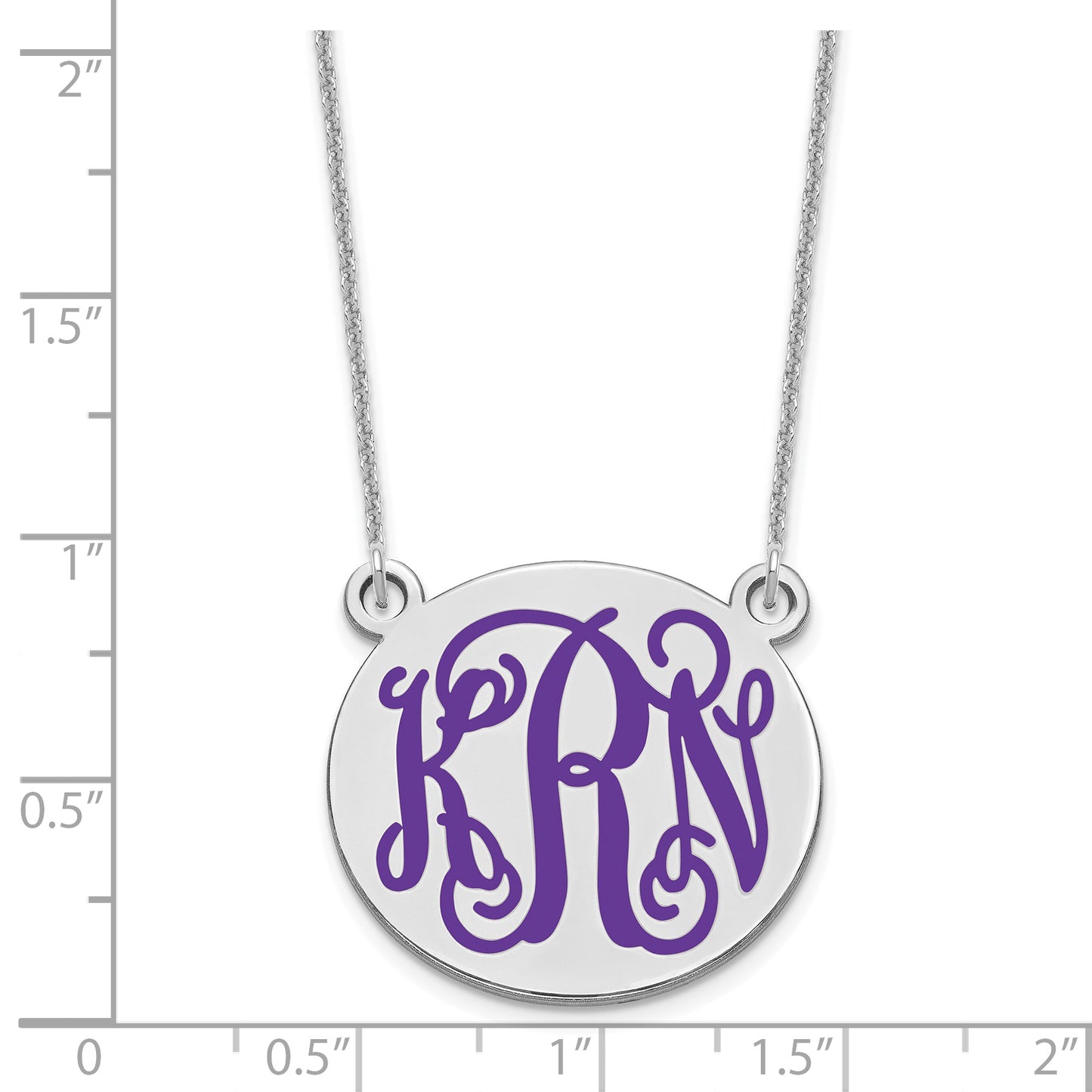 10K White Gold Medium Polished Enameled Letter Circle Monogram Necklace