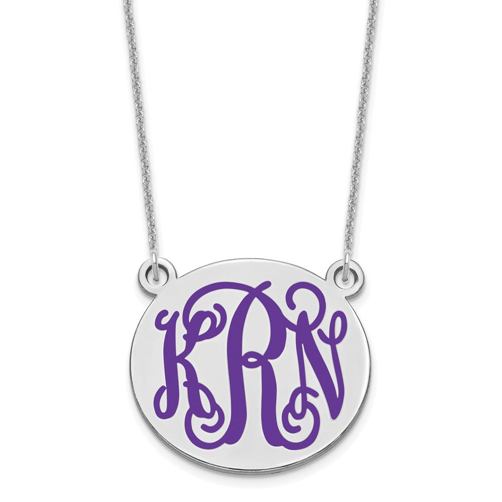 10K White Gold Medium Polished Enameled Letter Circle Monogram Necklace
