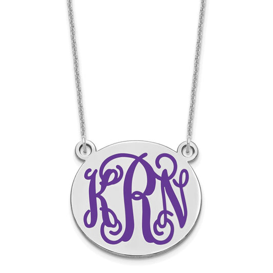10K White Gold Medium Polished Enameled Letter Circle Monogram Necklace