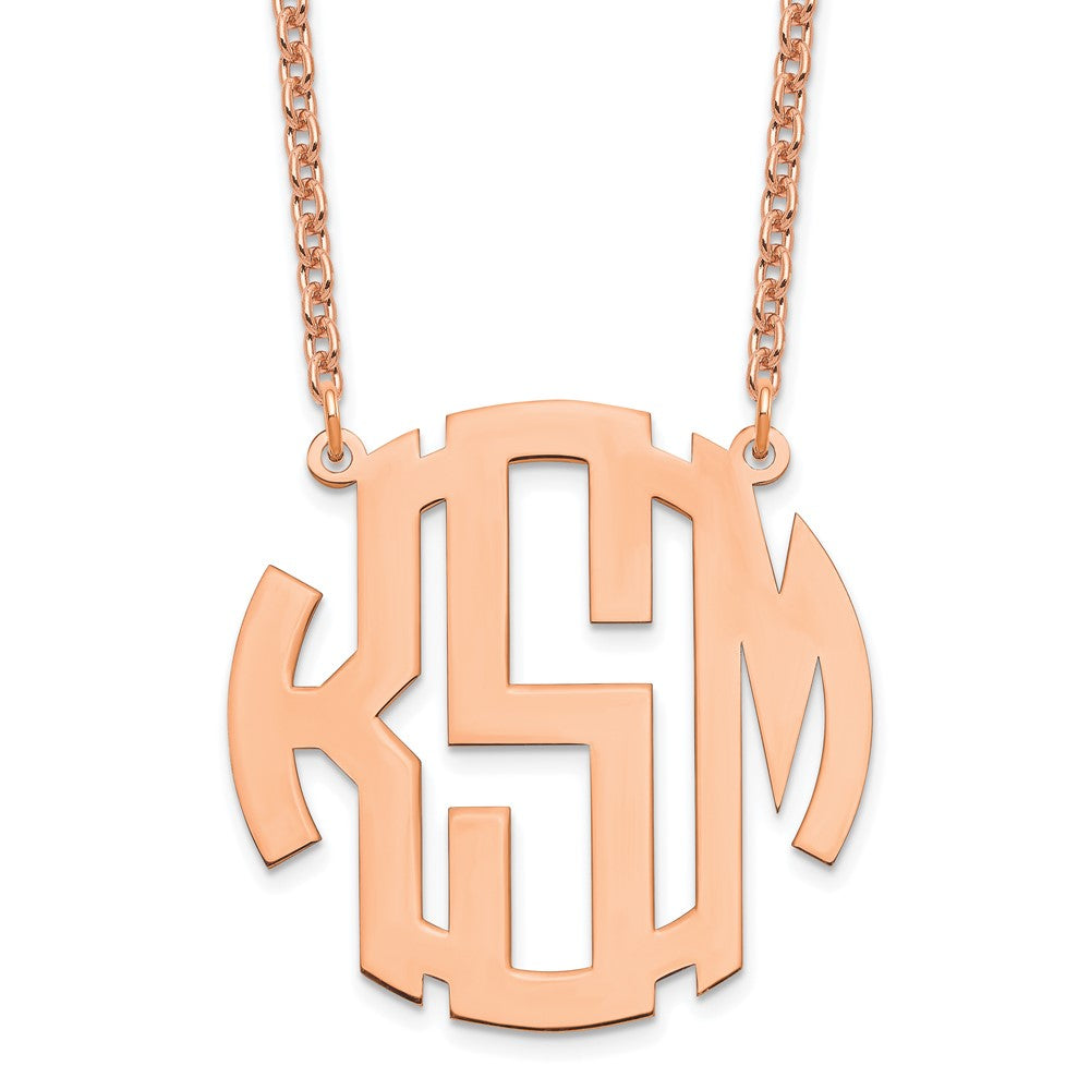 Sterling Silver Rose Gold plated Medium Block Letter Circle Monogram Necklace