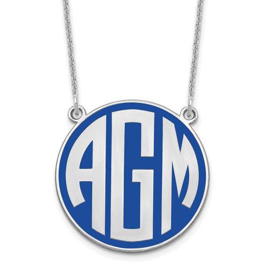 10K White Gold Enameled Block Letter Circle Monogram Necklace