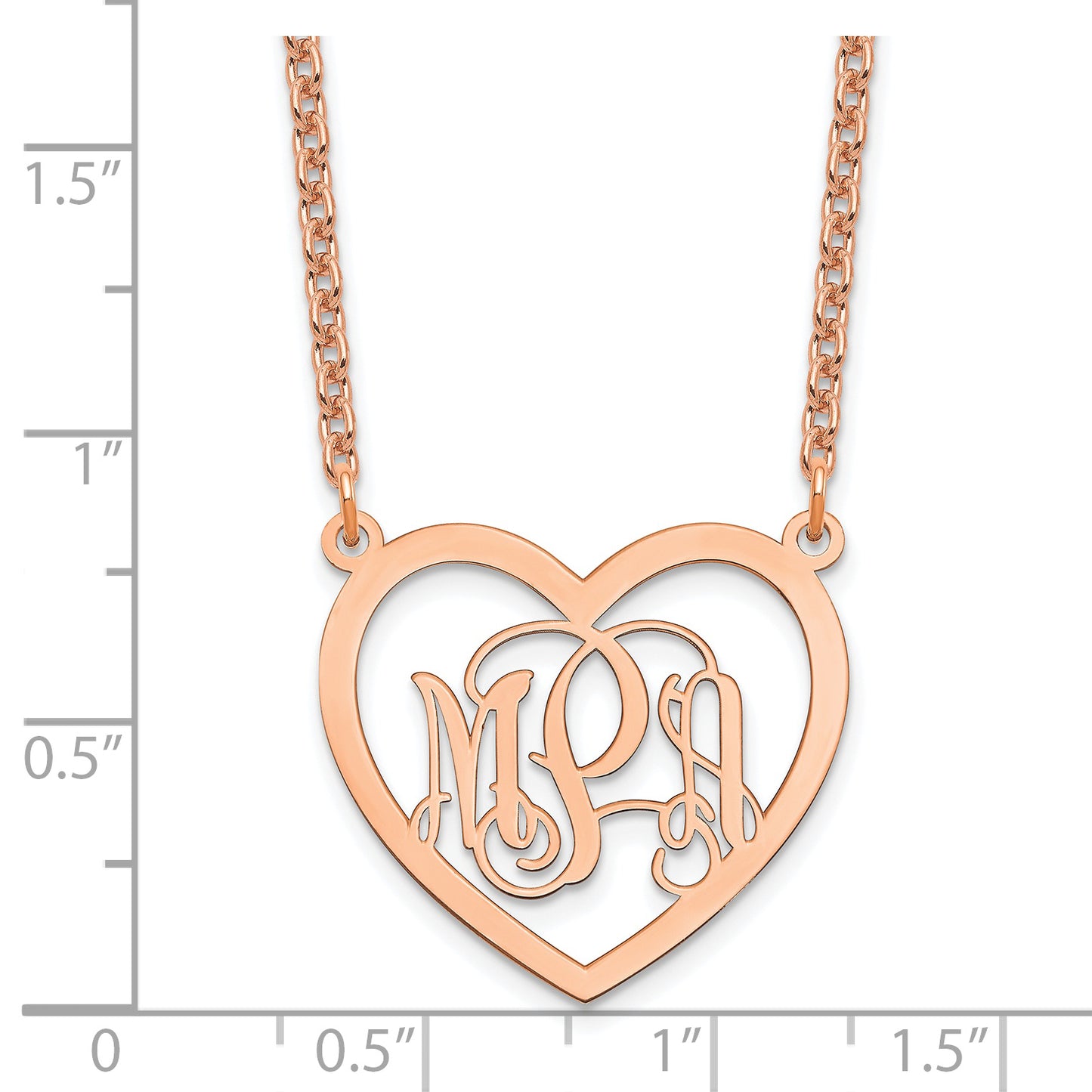 Sterling Silver Rose Gold plated Polished Heart Monogram Necklace