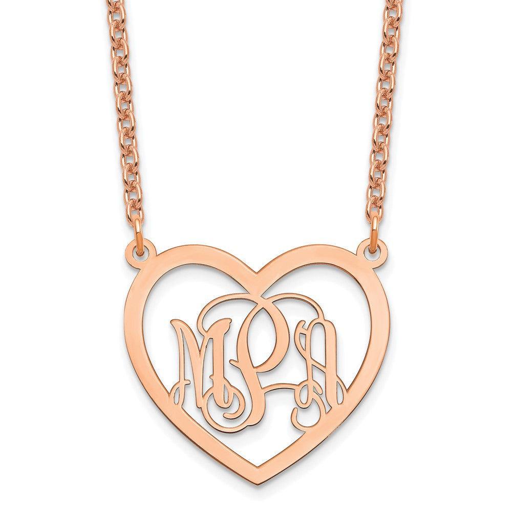 Sterling Silver Rose Gold plated Polished Heart Monogram Necklace