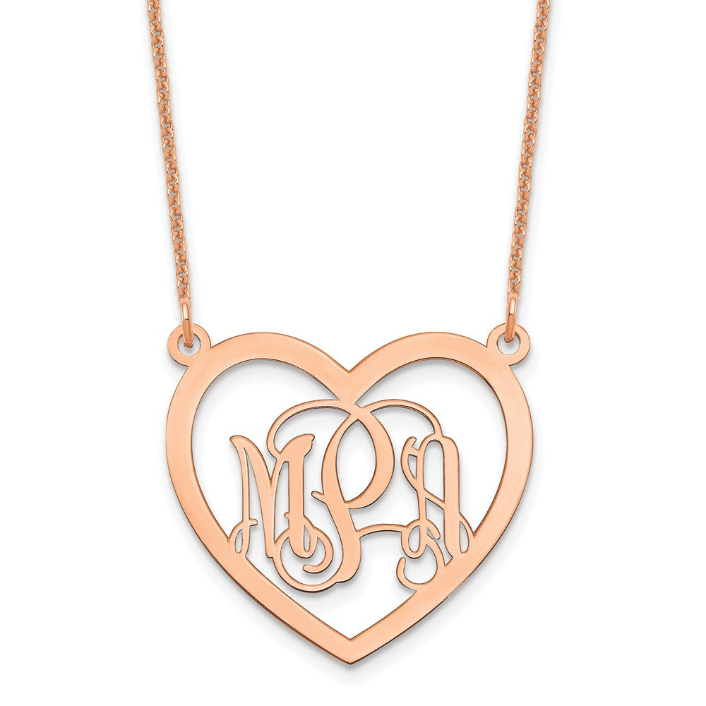 14K Rose Gold Polished Heart Monogram Necklace