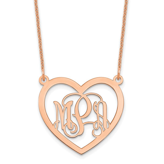 14K Rose Gold Polished Heart Monogram Necklace