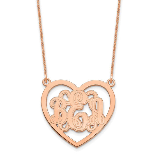 14K Rose Gold Etched Heart Monogram Necklace