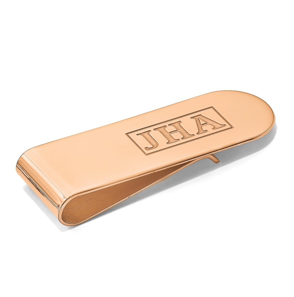 14k Yellow Or White Or Rose Gold Recessed Letter Monogram Money Clip – Elegant Jewelry Gift for Birthday, Anniversary, Engagement, Wedding