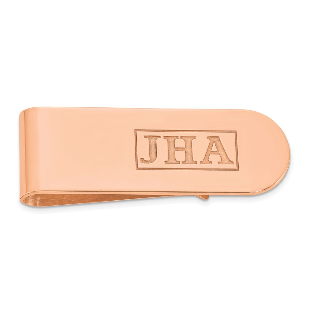 Sterling Silver Rose Gold plated Recessed Letters Monogram Money Clip