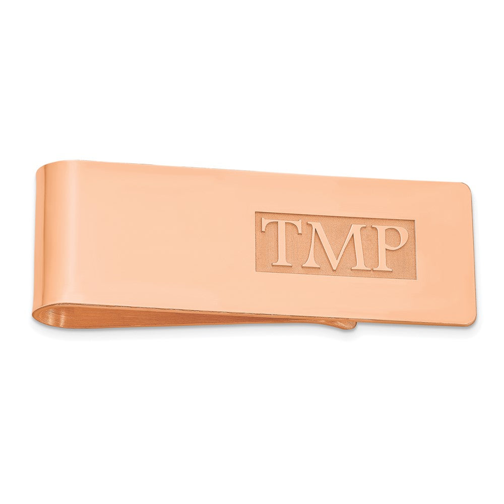 Sterling Silver Rose Gold plated Raised Letters Monogram Money Clip