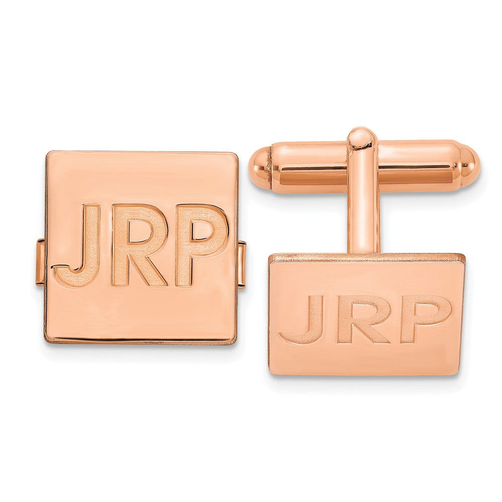 Sterling Silver Rose Gold plated Square Recessed Letters Monogram Cuff Links