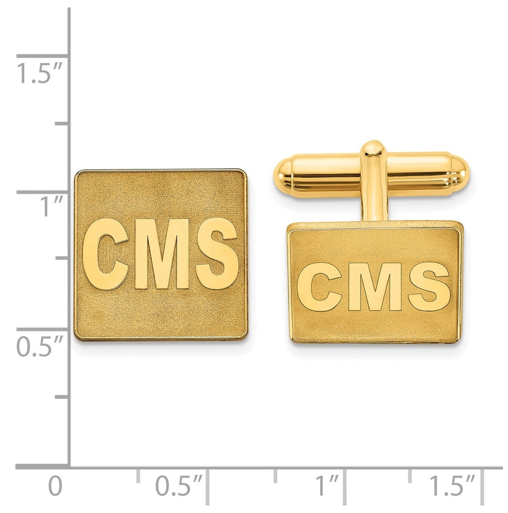 14k Yellow Or White Gold Raised Letter Square Monogram Cuff Link – Elegant Jewelry Gift for Birthday, Anniversary, Engagement, Wedding