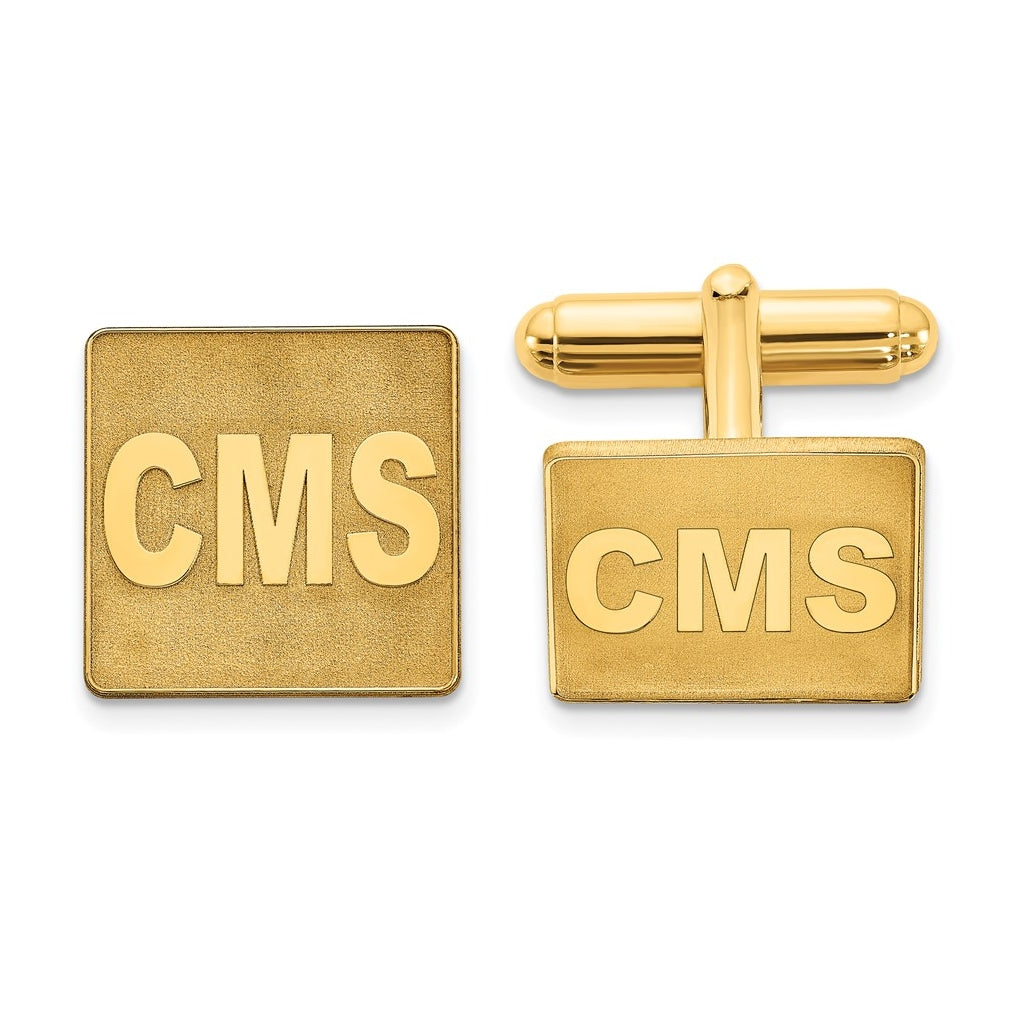 14k Yellow Or White Gold Raised Letter Square Monogram Cuff Link – Elegant Jewelry Gift for Birthday, Anniversary, Engagement, Wedding