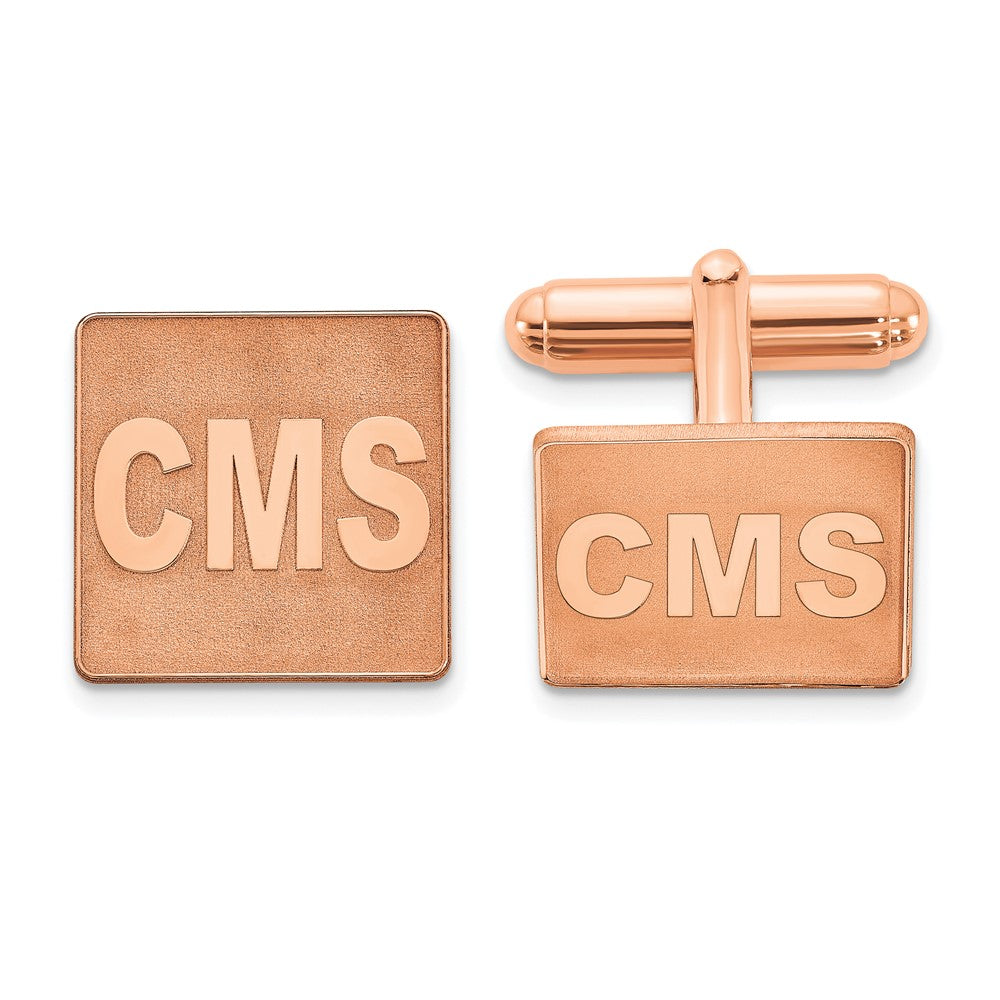 Sterling Silver Rose Gold plated Square Raised Letters Monogram Cuff Links